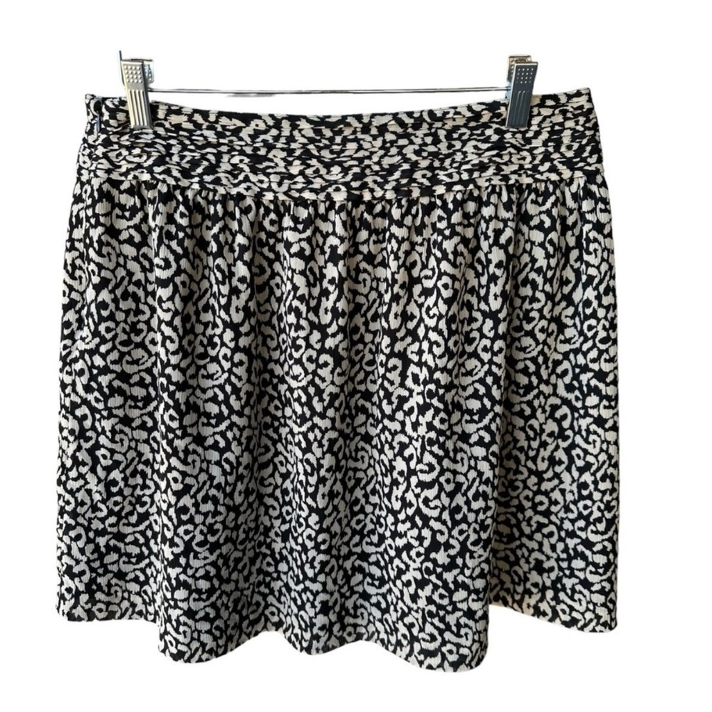 Ann Taylor Loft Skirt Black Cream Leopard Print Side Zip Lined Preppy Party  6